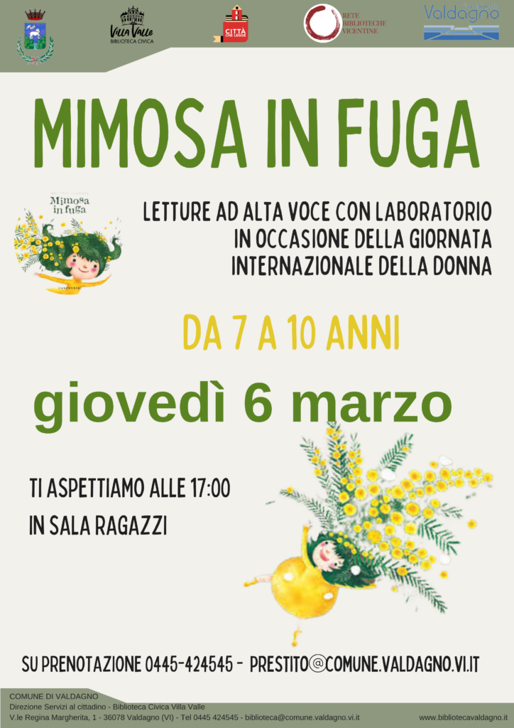 Letture ad alta voce con laboratorio in occasione della giornata internazionale della donna per ragazze/i dai 7 ai 10 anni.
Giovedì 6 marzo alle ore 17:00 in sala ragazzi.